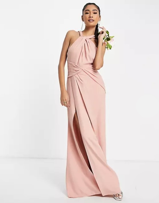 Vestido Dama de Honor ASOS rosa com nós